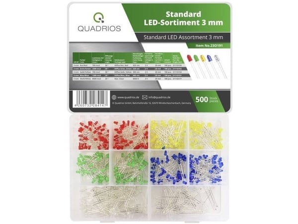Quadrios 23O191 LED-valikoima Punainen, vihreä, keltainen, sininen, valkoinen 20 mA 2 V, 3 V