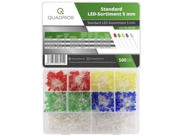 Quadrios 23O192 LED-sortiment rød, grønn, gul, blå, hvit 20 mA 3 V (23O192)