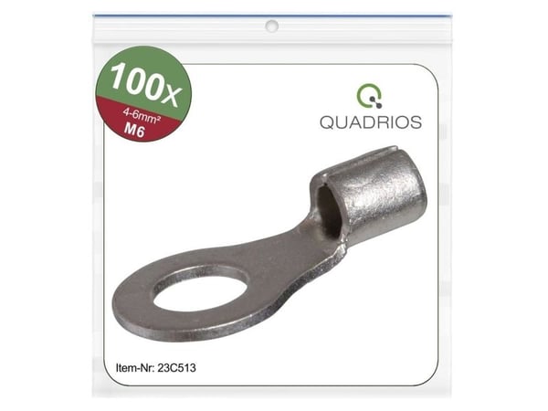 Quadrios 23C513 Rengasliittimet Poikkileikkaus (max.)=6 mm² Reiän halkaisija =6,5 mm Eristämätön 100 kpl