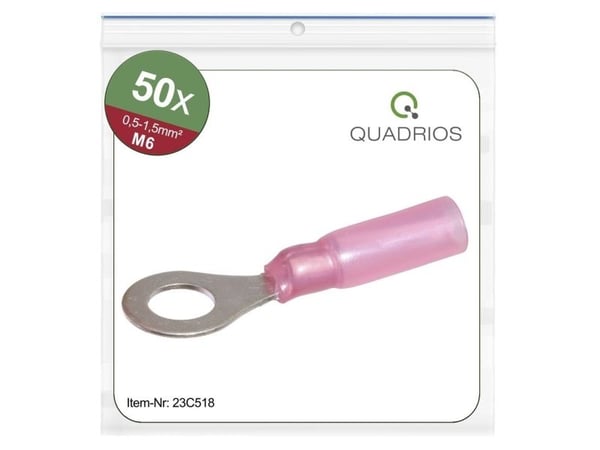 Quadrios 23C518 Rengasliittimet Poikkileikkaus (max.)=1,5 mm² Reiän halkaisija =6,5 mm Osittain eristetty Punainen 50 kpl