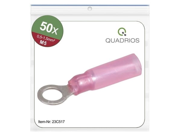 Quadrios 23C517 Rengasliittimet Poikkileikkaus (max.)=1,5 mm² Reiän halkaisija =5,3 mm Osittain eristetty Punainen 50 kpl