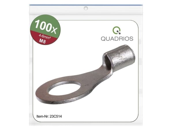 Quadrios 23C514 Rengasliittimet Poikkileikkaus (max.)=6 mm² Reiän halkaisija =8,5 mm Eristämätön 100 kpl