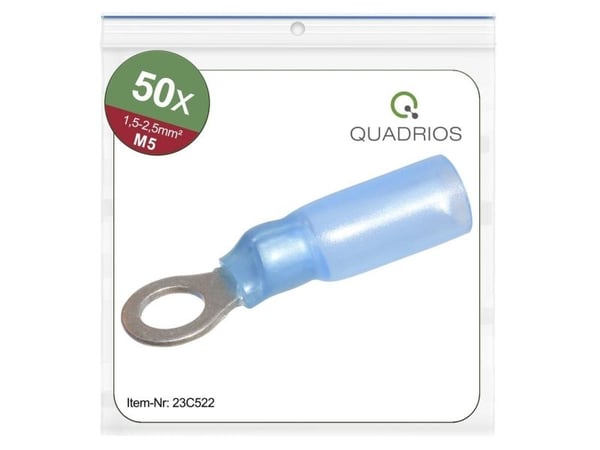 Quadrios 23C522 Rengasliittimet Poikkileikkaus (max.)=2,5 mm² Reiän halkaisija =5,3 mm Osittain eristetty Sininen 50 kpl 50 kpl