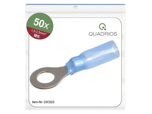 Quadrios 23C523 Rengasliittimet Poikkileikkaus (max.)=2,5 mm² Reiän halkaisija =6,5 mm Osittain eristetty Sininen 50 kpl 50 kpl
