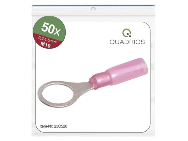 Quadrios 23C520 Rengasliittimet Poikkileikkaus (max.)=1,5 mm² Reiän halkaisija =10,5 mm Osittain eristetty Punainen 50 kpl