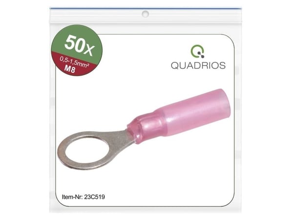 Quadrios 23C519 Rengasliittimet Poikkileikkaus (max.)=1,5 mm² Reiän halkaisija =8,5 mm Osittain eristetty Punainen 50 kpl