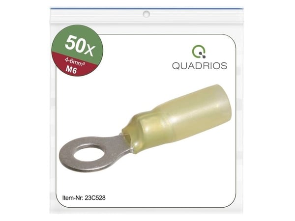 Quadrios 23C528 Rengasliittimet Poikkileikkaus (max.)=6 mm² Reiän halkaisija =6,5 mm Osittain eristetty Keltainen 50 kpl