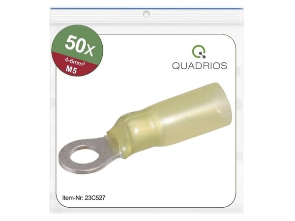 Quadrios 23C527 Rengasliittimet Poikkileikkaus (max.)=6 mm² Reiän halkaisija =5,3 mm Osittain eristetty Keltainen 50 kpl