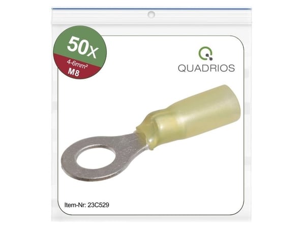 Quadrios 23C529 Rengasliittimet Poikkileikkaus (max.)=6 mm² Reiän halkaisija =8,5 mm Osittain eristetty Keltainen 50 kpl