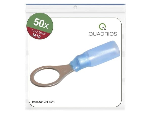Quadrios 23C525 Rengasliittimet Poikkileikkaus (max.)=2,5 mm² Reiän halkaisija =10,5 mm Osittain eristetty Sininen 50 kpl