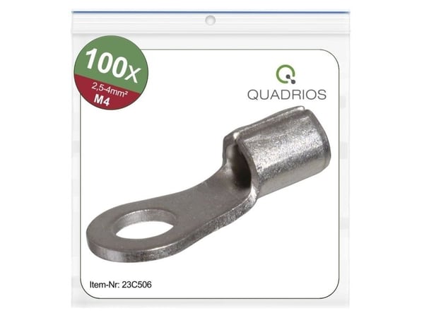 Quadrios 23C506 Rengasliittimet Poikkileikkaus (max.)=4 mm² Reiän halkaisija =4,3 mm Eristämätön 100 kpl