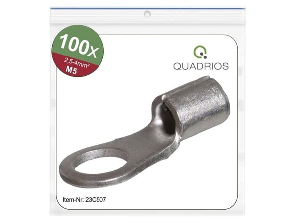 Quadrios 23C507 Rengasliittimet Poikkileikkaus (max.)=4 mm² Reiän halkaisija =5,3 mm Eristämätön 100 kpl