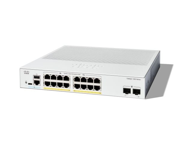 Cisco Catalyst 1300-16P-2G - Switch - L3 - Styrt - 16 x 10/100/1000 (PoE+) + 2 x Gigabit SFP - rackmonterbar - PoE+ (120 W)