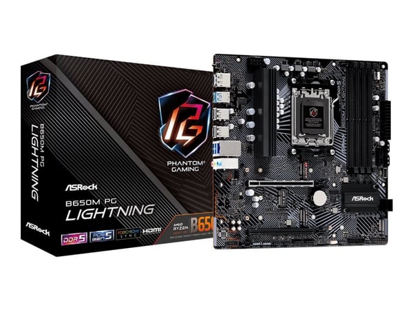 ASRock B650M PG Lightning - Hovedkort - micro ATX - Socket AM5 - AMD B650 Chipset - USB-C 3.2 Gen2, USB 3.2 Gen 2, USB 3.2 Gen 1, USB-C 3.2 Gen 1 -...