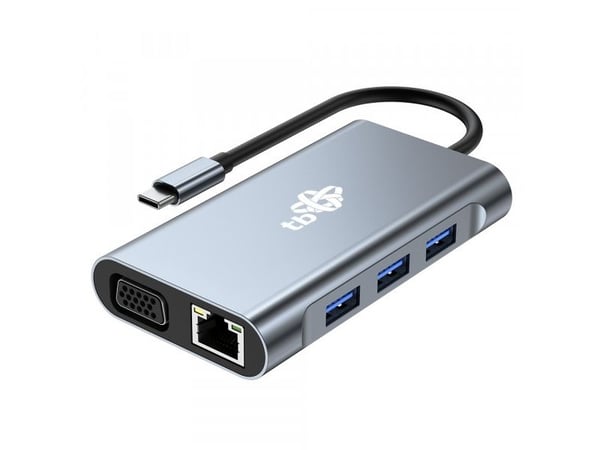 TB Print USB C-hub adapter 8-i-1 HDMI x2 USB VGA RJ45 PD