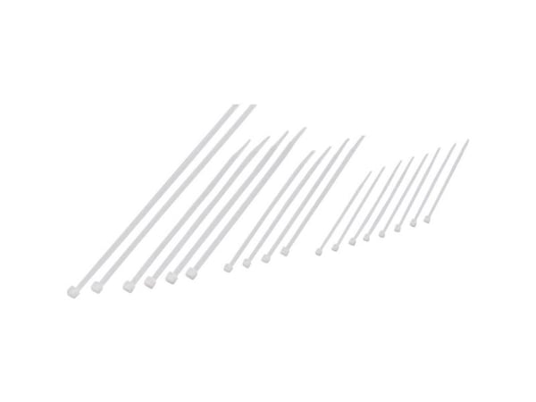 TRU COMPONENTS TC-11919644 Kaapelinsidontalajitelma 100 x 2,5 mm, 155 x 2,5 mm, 203 x 3,6 mm, 203 x 4,8 mm Luonnonvalkoinen;200 kpl