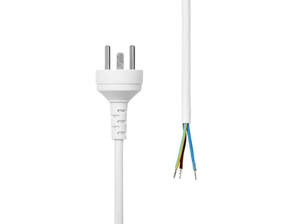 MicroConnect - Strömkabel - Typ K (hane) till blank tråd - 250 V - 13 A - 5 m - vit - Danmark