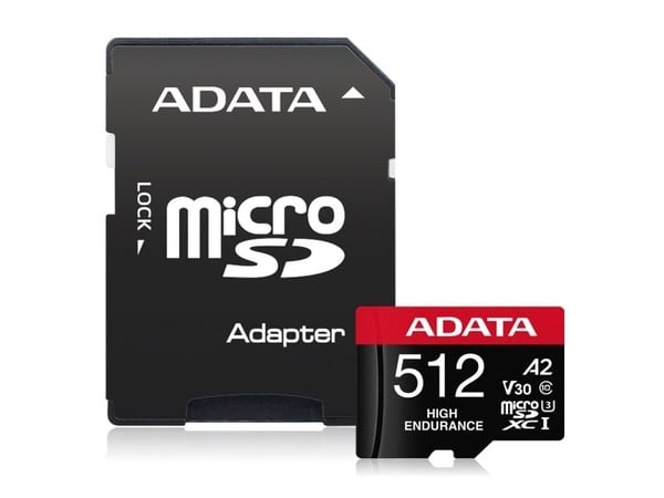 ADATA High Endurance - Flashminnekort (microSDXC til SD-adapter inkludert) - 512 GB - A2 / Video Class V30 / UHS-I U3 / Class10 - microSDXC UHS-I
