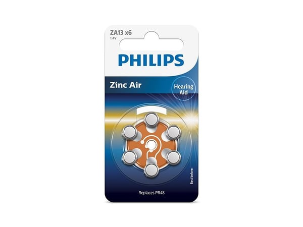 Philips Minicells ZA13B6A/00, Engangsbatteri, Zink-luft, 1,4 V, 6 stykker, 280 mAh, Cd (kadmium), Hg (kvikksølv)