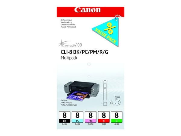 Canon CLI Value Pack 8 Multipack - 13 ml - svart, cyan, magenta, rød, grønn - original - blekkbeholder - for PIXMA Pro9000, Pro9000 Mark II