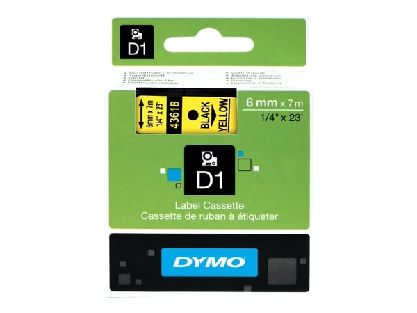 DYMO D1 - Selv-adhesiv - svart på gult - Rull (0,6 cm x 7 m) 1 kassett(er) merketape - for LabelMANAGER 150, 350, 350D, 450, 450D, PC; LabelPOINT 2...