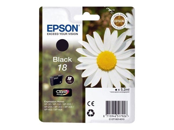 Epson 18 - 5.2 ml - svart - original - blekkpatron - for Expression Home XP-212, 215, 225, 312, 315, 322, 325, 412, 415, 422, 425