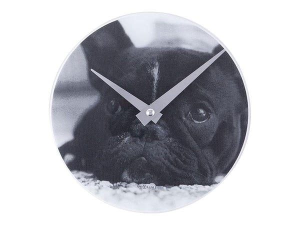 Nextime Little Dog - Klokke - kvarts - skrivebord, veggmonterbar - 20 cm - hvit, french bulldog