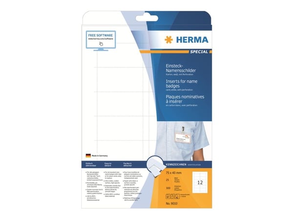 HERMA Special - Ikke-adhesiv - perforert - hvit - 75 x 40 mm 300 kort (25 ark x 12) etiketter til navneplater