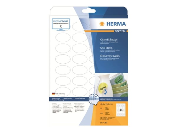 HERMA Special - Papir - matt - fjernbart selv-adhesiv - hvit - 40,6 x 25,4 mm (oval) 900 etikett(er) (25 ark x 36) merkelapper