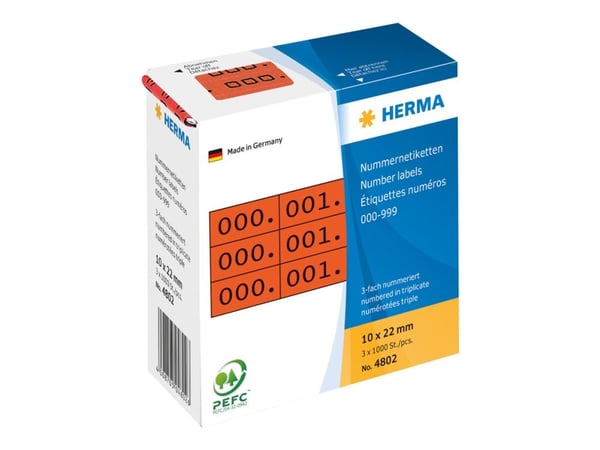 HERMA - Svart, rød - 10 x 22 mm 3000 etikett(er) (1000 ark x 3) selvklebende nummeretiketter