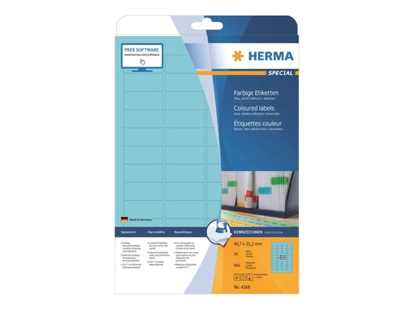 HERMA Special - Papir - matt - permanent selvklebende - blå - 45,7 x 21,2 mm 960 etikett(er) (20 ark x 48 etiketter)