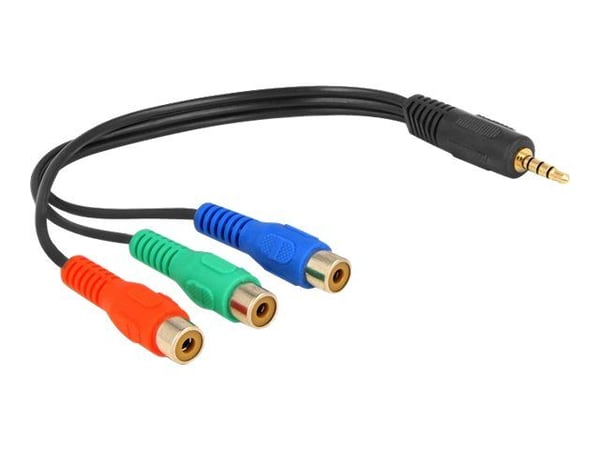 Delock - Videokabel - komponentvideo - RCA x 3 hunn til 4-polsminijakk hann - 24 cm - svart