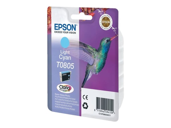 Epson T0805 - 7.4 ml - lys cyan - alkuperäinen - läpipainopakkaus - blækpatron - Stylus Photo P50, PX650, PX660, PX700, PX710, PX720, PX730, PX800,...