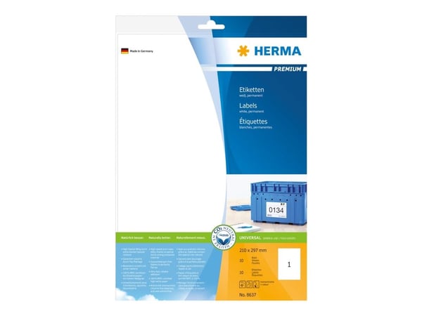 HERMA Premium - Papir - matt - permanent selv-adhesiv - hvit - A4 (210 x 297 mm) 10 etikett(er) laminerte etiketter