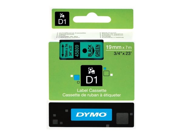 DYMO D1 - Fjernbart adhesiv - sort på grønt - Rull (1,9 cm x 7 m) 1 rull(er) merkelapper - for LabelMANAGER 360, 400, 420, 450, 500, PC, PC2, Wirel...