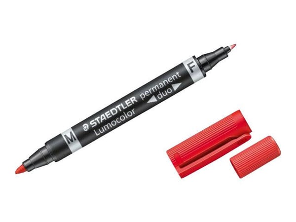 Staedtler Lumocolor Duo, Punainen, Ohut/Pyöreä pää, Musta, Punainen, 1,5 mm, Universaali, Saksa