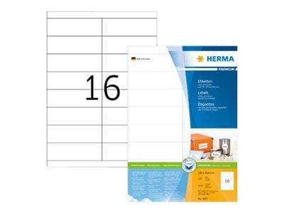 HERMA 4264, Valkoinen, Itse kiinnittyvä tulostintarra, A4, Paperi, Laser/Inkjet, Kiinteä