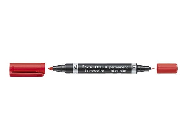 STAEDTLER Lumocolor duo - Kaksoiskärkinen tussi - pysyvä - musta, punainen, sininen, vihreä - 1,5 mm / 0,6 mm - keskikokoinen / hieno (4 kpl pakkaus)