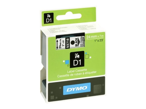 DYMO D1 - Selv-adhesiv - svart på transparent - Rull (2,4 cm x 7 m) 1 kassett(er) merketape - for LabelMANAGER 360, 400, 420, 450, 500, PC, PC2, Wi...