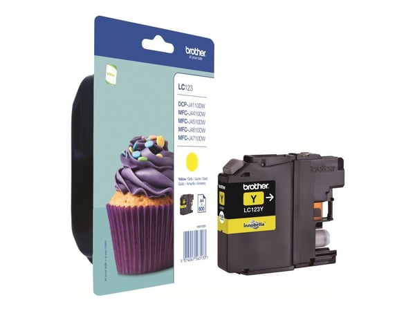 Brother LC123Y - Lång livslängd - gul - original - bläckpatron - för Brother DCP-J100, DCP-J105, DCP-J132W, DCP-J4110DW, DCP-J552DW, DCP-J752DW