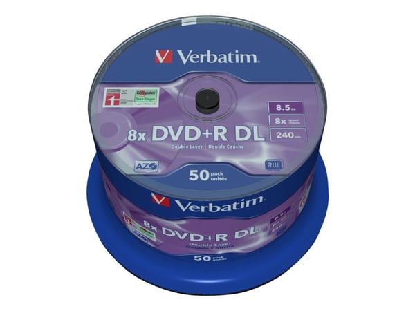 Verbatim - 50 x DVD+R DL - 8.5 GB (240 min) 8x - matt sølv - spindel