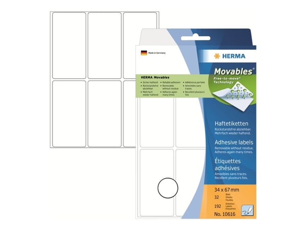 HERMA Movables - Selv-adhesiv - hvit - 34 x 67 mm 192 stk (32 ark x 6) merkelapper