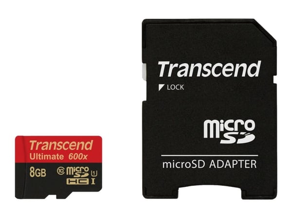 Transcend Ultimate - Flashminnekort (microSDHC til SD-adapter inkludert) - 8 GB - UHS Class 1 / Class10 - 600x - microSDHC UHS-I