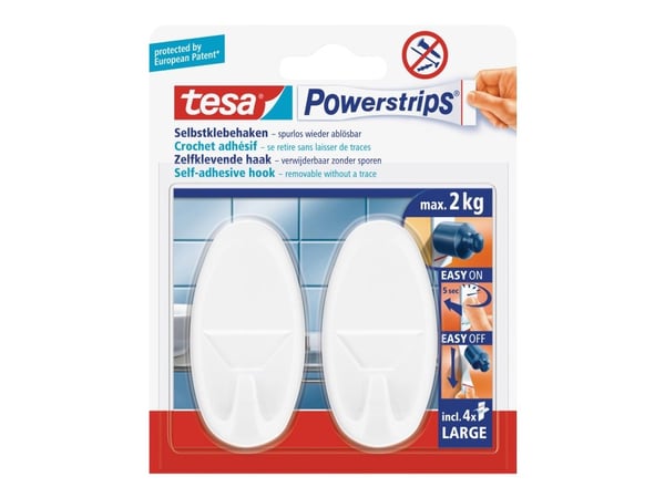 Tesa Powerstrips Large Oval - Selvklebende krok - hvit (en pakke 2)