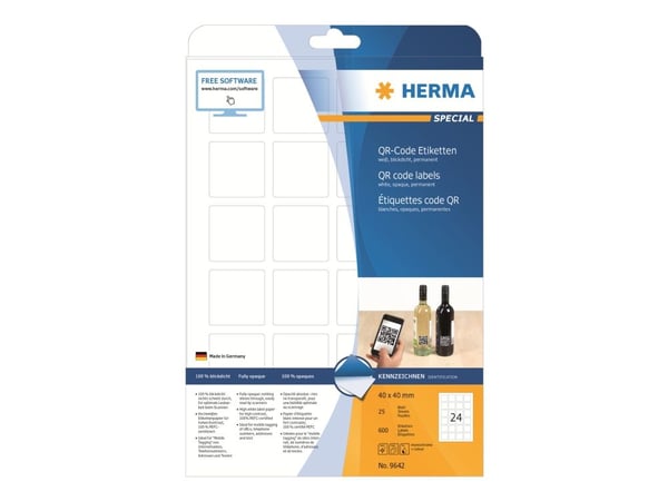 HERMA Special - Papir - matt - permanent selv-adhesiv - hvit - 40 x 40 mm 600 etikett(er) (25 ark x 24 opake arkivmappeetiketter