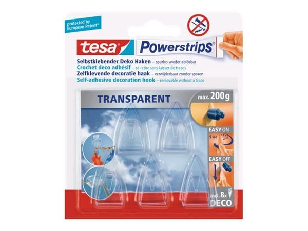 Tesa Powerstrips DECO - Självhäftande krok - transparent (paket om 5)