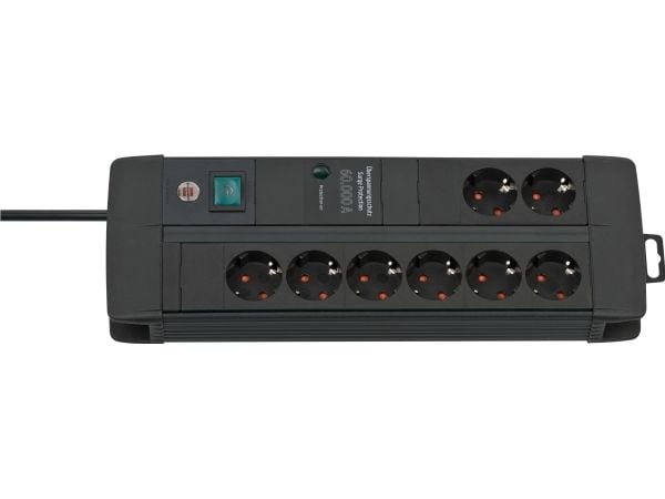Brennenstuhl 1256000678, 3 m, inomhus, Vinklad, IP20, Svart, 8 AC-utgångar