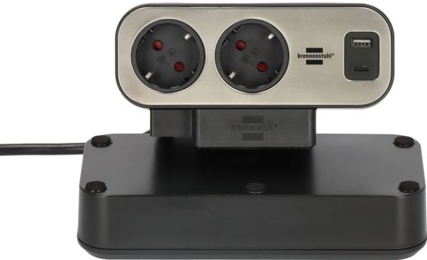 Brennenstuhl estilo Duplex pöytäpistorasia 2m, 1x USB C, 1x USB A, 10x turvapistorasia, hopea/musta