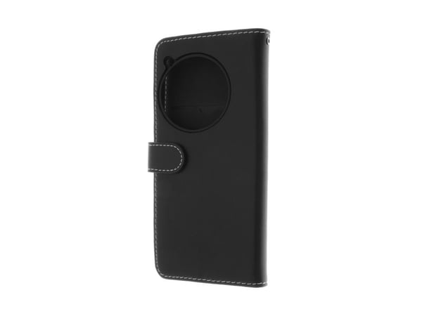 Insmat Exclusive - Lommebok for mobiltelefon - ekte skinn, termoplast-polyuretan (TPU), kartong+papir+aluminiumsfolie - svart - for OnePlus 12R
