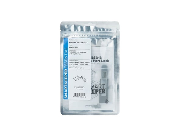 Smartkeeper UL04PKGY, Portin lukitsin + avain, Mini-USB Type-B, Harmaa, Muovi, 1 kpl, Muovipussi